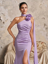 Graceful One Shoulder Split Thigh Bridesmaid Dress, Elegant Formal Evening Prom Wedding Guest Gown, For Graduation, Dinner